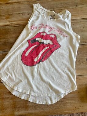 Bravado White Tank Top with Pink Rolling Stones Tongue Graphic